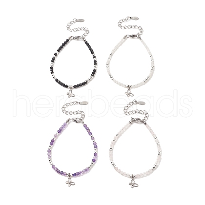 4Pcs 4 Style 304 Stainless Steel Butterfly Charm Bracelets Set BJEW-JB09319-1