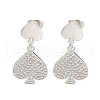 Spades Brass Pave Clear Cubic Zirconia Dangle Stud Earrings EJEW-M258-33P-1
