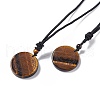 Natural Tiger Eye Flat Round with Hexagon Pendant Necklace with Nylon Cord for Women NJEW-P274-05-01-1