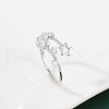 Star Sterling Silver Cubic Zirconia Adjustable Open Cuff Rings for Women RJEW-B128-04-3