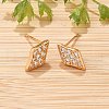 Rhombus Brass Micro Pave Clear Cubic Zirconia Stud Earrings for Women EJEW-G428-16G-2
