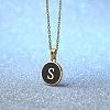 Alloy Black Enamel Disc with Initial Pendant Necklaces for Women WGEDF6F-19-1