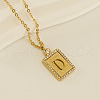 304 Stainless Steel Micro Pave Clear Cubic Zirconia Rectangle with Hollow Letter Pendant Necklaces FS-WGAE794-07-1