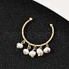 Brass Natural Freshwater Pearl Adjustable Open Cuff Rings for Women RJEW-U064-01G-2
