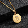 Brass Micro Pave Clear Cubic Zirconia Flat Round with Letter Pendant Necklaces FS-WG00655-18-1