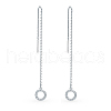 Elegant S925 Sterling Silver Clear Cubic Zirconia Flat Round Ear Thread JN1969-4