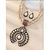 Bohemia Western Squash Blossom Synthetic Turquoise Statement Necklace & Dangle Earrings Sets FS-WGF8C18-02-1