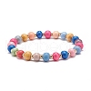 2Pcs 2 Size Natural Wood Round Beaded Stretch Bracelets Set for Kid and Parent BJEW-JB08568-4