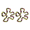 Flower with Leopard Print Alloy Stud Earrings EJEW-Z112-04G-2