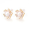 Flower Brass Natural Pearl Stud Earrings PEAR-N020-06X-1