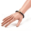 Synthetic Black Stone Round Beaded Stretch Bracelet with Brass Lion BJEW-JB07864-03-5