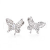 Brass Micro Pave Clear Cubic Zirconia Cuff Earrings KK-T074-38P-2