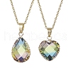 2Pcs 2 Styles Teardrop Heart K9 Glass Imitation Tourmaline Pendant Necklaces Sets NJEW-JN05188-03-2