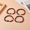 Dyed Synthetic Turquoise Cross & Wood Round Beaded Stretch Bracelet for Women BJEW-JB09276-2