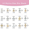 15pcs 15 Styles Alloy Charms ZIRC-YW0001-11-2