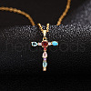 Brass Pave Colorful Cubic Zirconia Initial Pendant Necklaces for Women FS-WG659DF-20-1