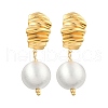 Round with Fold Charm Brass Dangle Stud Earrings EJEW-U055-14G-2