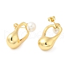 Rack Plating Brass Twist Oval Stud Earrings with Plastic Pearl Beaded EJEW-D068-05G-2