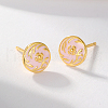 S925 Sterling Silver Flat Round with Flower Pattern Stud Earrings XR5943-1-2
