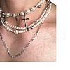 Cross Stainless Steel & Plastic Imitation Pearl Pendant Multi Layered Necklaces for Women FS-WGBBA27-01-2