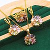 Flower Brass Pave Cubic Zirconia Pendant Necklaces & Earring & Ring & Link Bracelets Sets for Women FS-WGF337B-01-2
