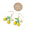 Flower with Cherry 304 Stainless Steel Glass Seed Beads Dangle Earrings EJEW-MZ00419-04-3