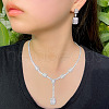 Rectangle Brass Micro Pave Clear Cubic Zirconia Pendant Necklaces & Stud Dangle Earrings Sets FS-WG06681-01-4