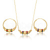 Bohemian Style Brass Colorful Cubic Zirconia Round Beaded Pendant Necklaces & Hoop Earrings Sets FS-WG846E9-01-3