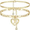 2Pcs Heart 201 Stainless Steel with Rhinestone Anklets FS-WG32213-24-1