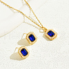 Blue Geometric Luxury Stainless Steel Cubic Zirconia Rectangle Stud Earrings & Pendant Necklace Set for Women FK6970-1