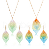 FIBLOOM 2 Sets 2 Colors Filigree Leaf Pendant Neclace & Dangle Earrings SJEW-FI0001-03-1