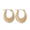 201 Stainless Steel Texture Oval Thick Hoop Earrings with 304 Stainless Steel Pins for Women EJEW-B016-09G-1