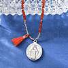 304 Stainless Steel Oval Virgin Mary Pendant Necklaces NJEW-A045-24P-4