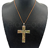Eco-friendly Zinc Alloy & Natural Chip Unakite Handmade Cross Pendant Cord Necklaces for Women Men RL5831-2-1