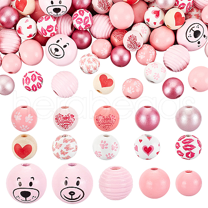   150Pcs 15 Styes Spray Painted Natural Wood European Beads WOOD-PH0003-09-1