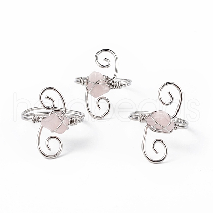 Natural Rose Quartz Chips with Vortex Finger Ring RJEW-L082-02P-10-1