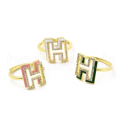 Mixed Color Enamel Initial Letter Adjustable Ring with Clear Cubic Zirconia RJEW-P045-01G-H-1