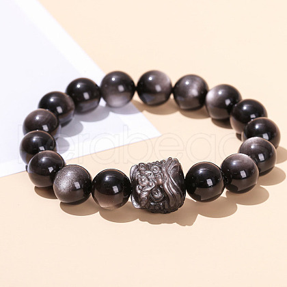 Natural Obsidian Round Beads Stretch Bracelets WGD3ECB-04-1