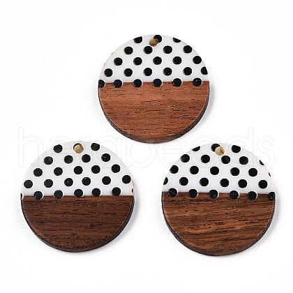 Printed Opaque Resin & Walnut Wood Pendants RESI-N039-05-1