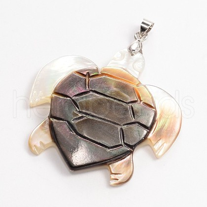 Turtle Black Lip Shell Pendants KK-P027-04-1
