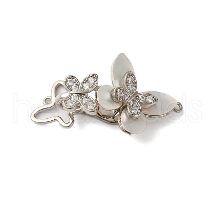 Brass Micro Pave Clear Cubic Zirconia Fold Over Clasps with Shell KK-S382-10P-1