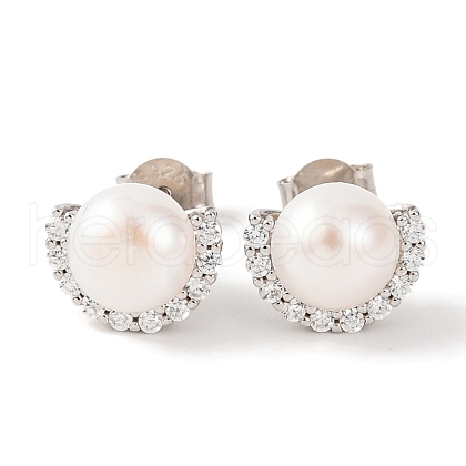 Mother's Day Jewellery 925 Sterling Silver Half Round Stud Earrings EJEW-C115-09P-1