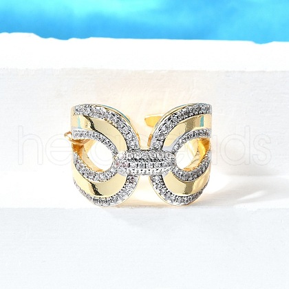 Brass Micro Pave Cubic Zirconia Cuff Rings RJEW-V007-03GP-1