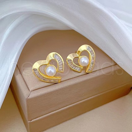 Brass Micro Pave Clear Cubic Zirconia Stud Earrings FS-WG0F9B0-02-1