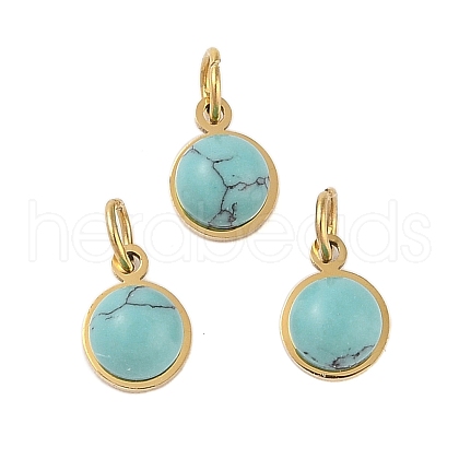 Ion Plating(IP) Synthetic Turquoise Half Round Charms with Jump Ring STAS-A097-05G-06-1