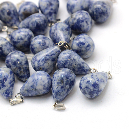 Teardrop Natural Blue Spot Jasper Pendants G-Q435-20-1