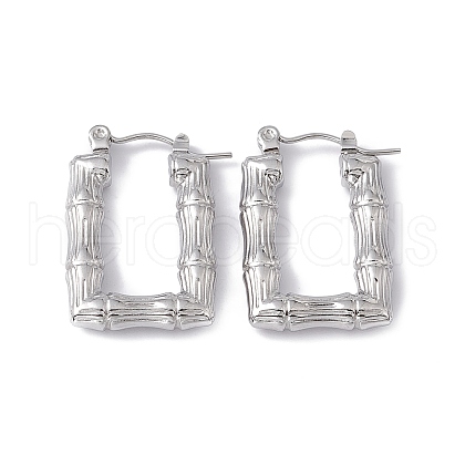 Tarnish Resistant 304 Stainless Steel Rectangle with Bamboo Hoop Earrings for Women EJEW-G314-09P-1
