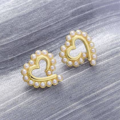 Heart Brass Stud Earrings EJEW-H158-09G-1