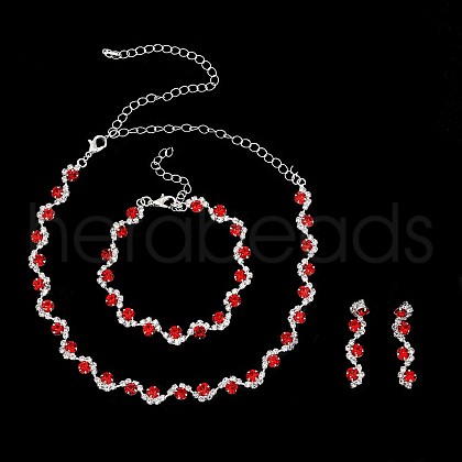 Flat Round Brass Rhinestone Chain Necklaces & Stud Earrings & Bracelets FS-WGE4E6D-08-1