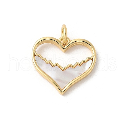 Brass Pave Natural White Shell Heart Charms with Jump Rings KK-S522-08E-G-1